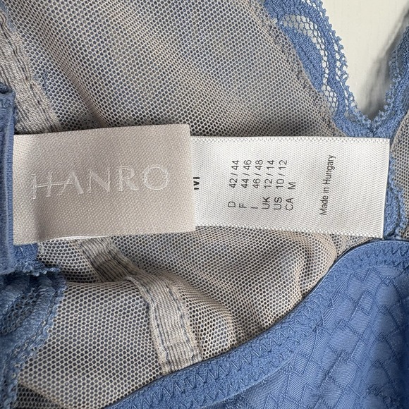 Hanro Marilyn Bodysuit Lace Trim Open-Back M Dusty Blue Coquette Lux Intimates - Picture 6 of 14